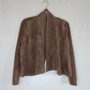 BCBGMaxAzria Womens Brown Faux Suede Front Cropped Waterfall Draped Jacket Sz M